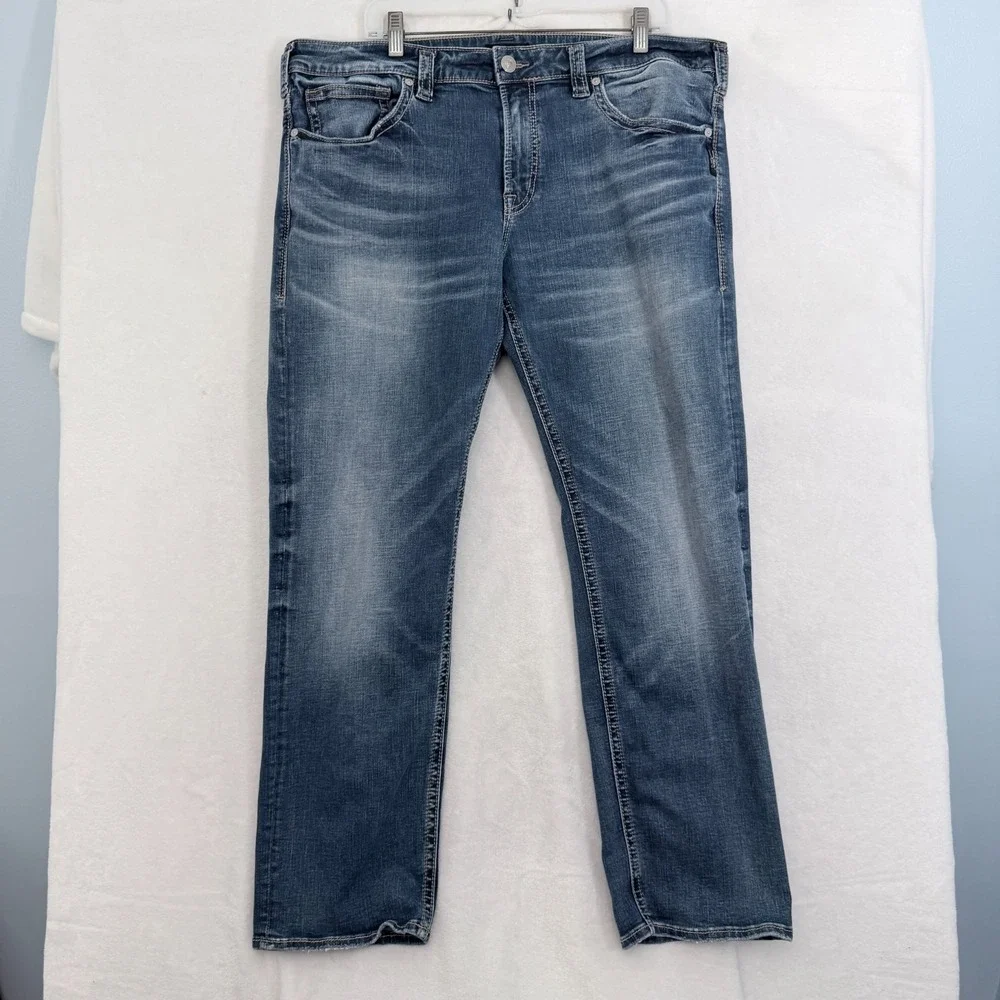 Silver Jeans Co Eddie Jeans 36x30 Blue Straight Leg Whisker Stretch
